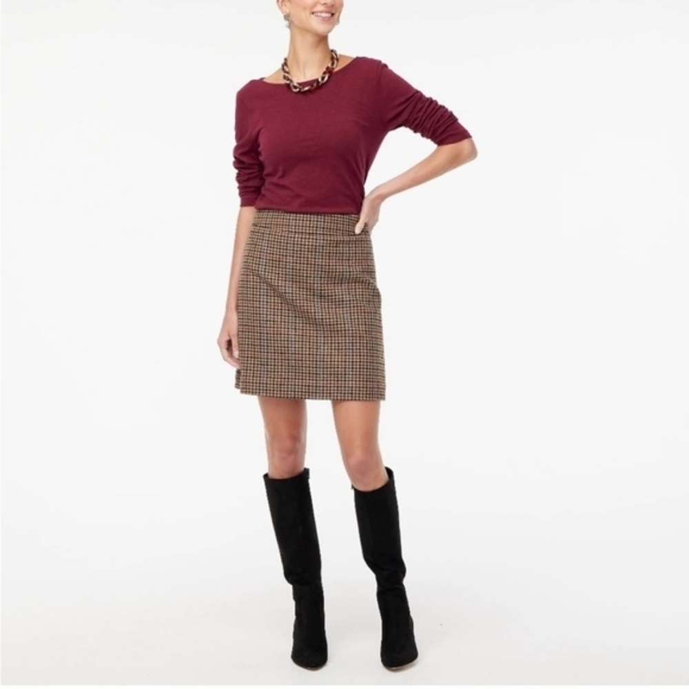 J. Crew Tan and Black Checkered Mini Skirt